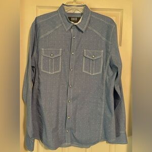 BKE Athletic Fit Large Blue Snap Button Up Shirt